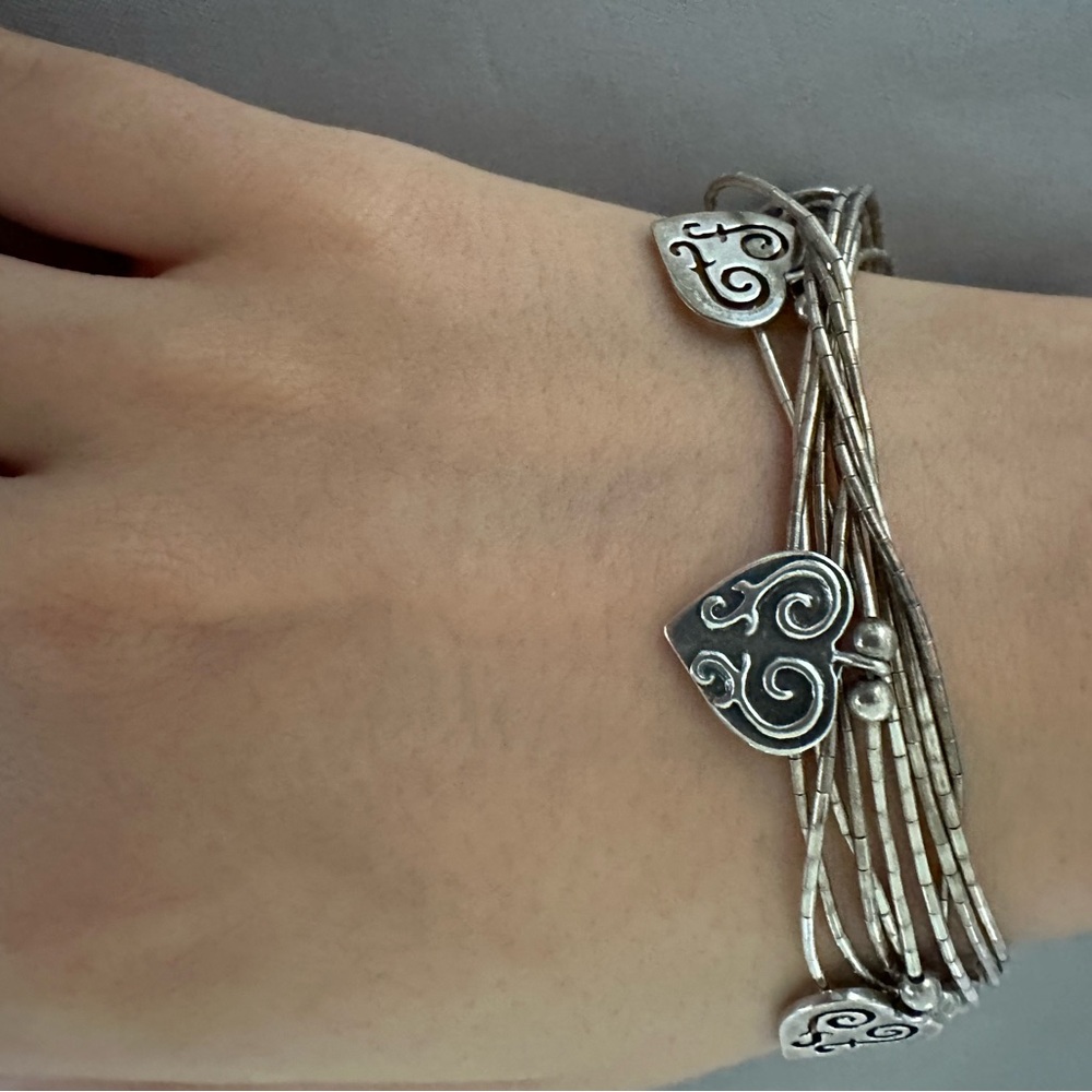 Multi-Strand Silver Heart Charm Bracelet for Women
